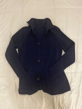 Navy Blue Waffle Knit Button Cardigan, Size Medium